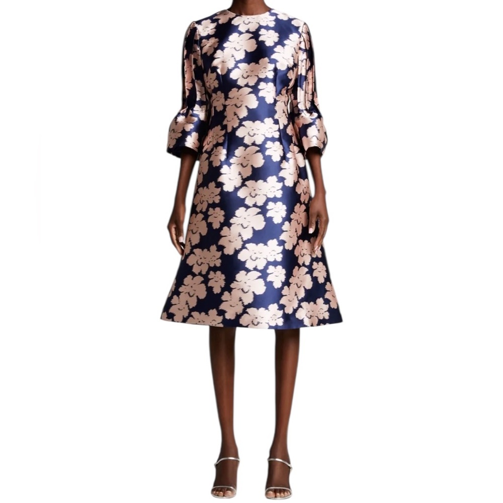 Rickie Freeman for Teri Jon Navy and Blush Floral Midi Dress I